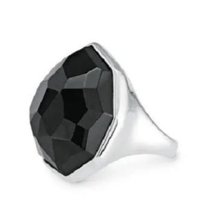 Stella and Dot Nouvelle Cocktail Ring Black Silver Adjustable Retired